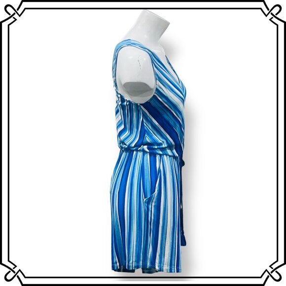 TART Sleeveless Faux Wrap Striped Romper with Pockets - Size L - Picture 4 of 8